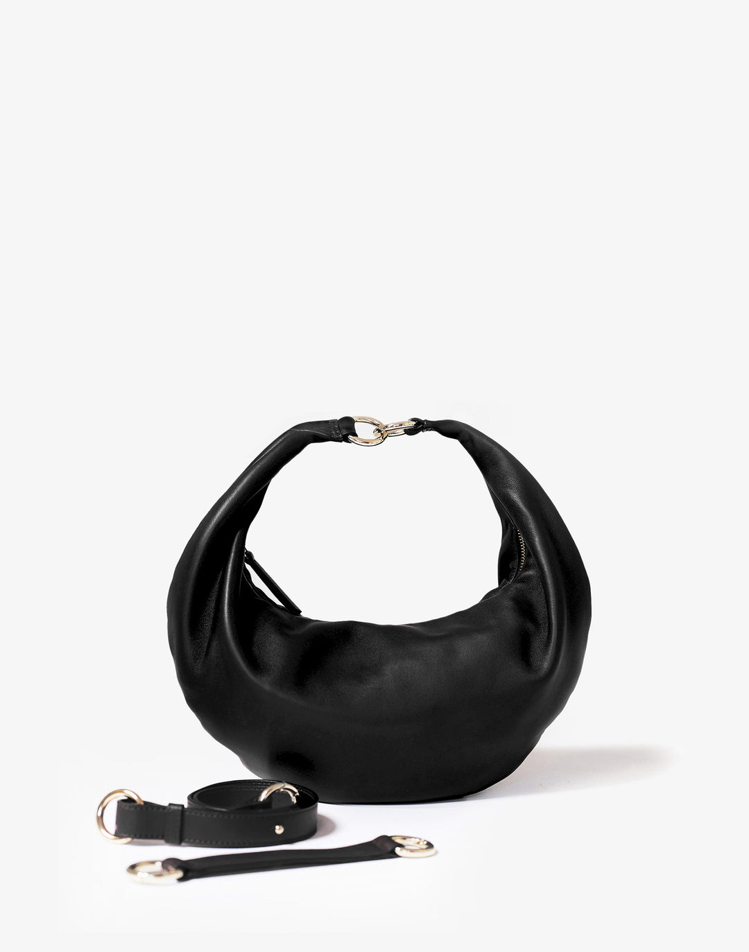 hyer goods ring bag convertible leather hobo bag#color_black-gold