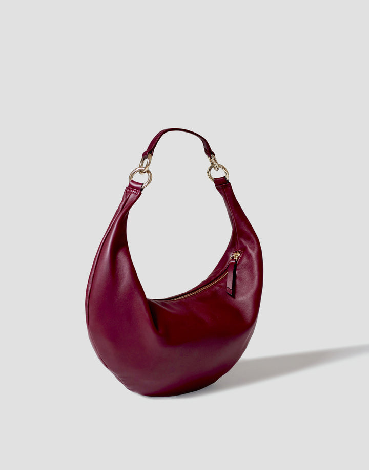 hyer goods ring bag convertible leather hobo crescent bag dark red#color_dark-cherry-red