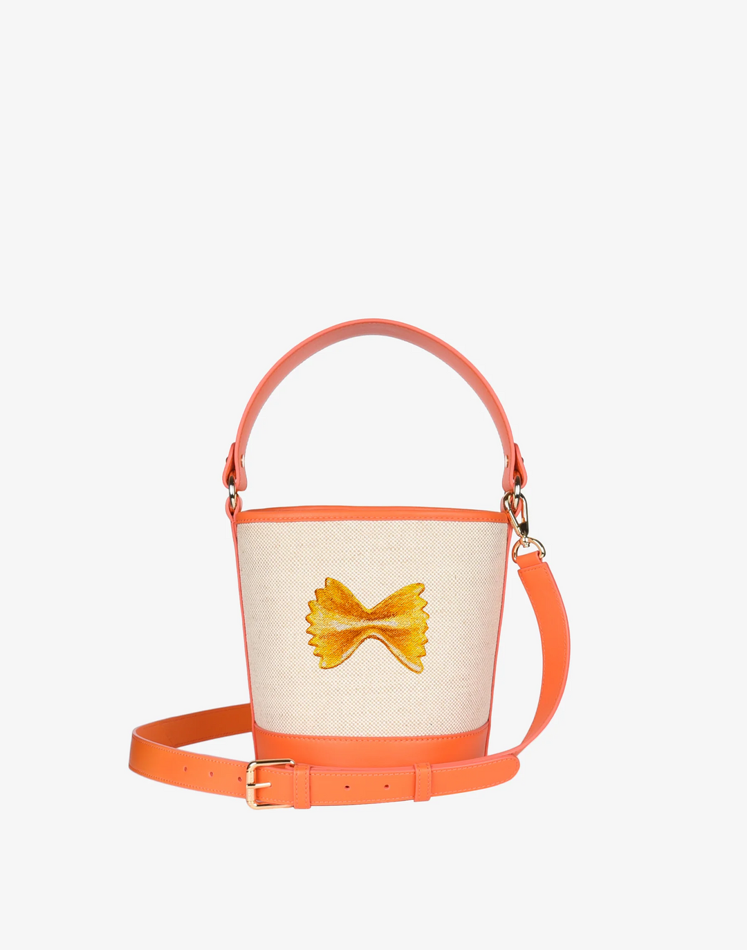 hyer goods summer cotton canvas mini bucket bag handpainted orange pasta farfalle #color_linen-orange #style_farfalle