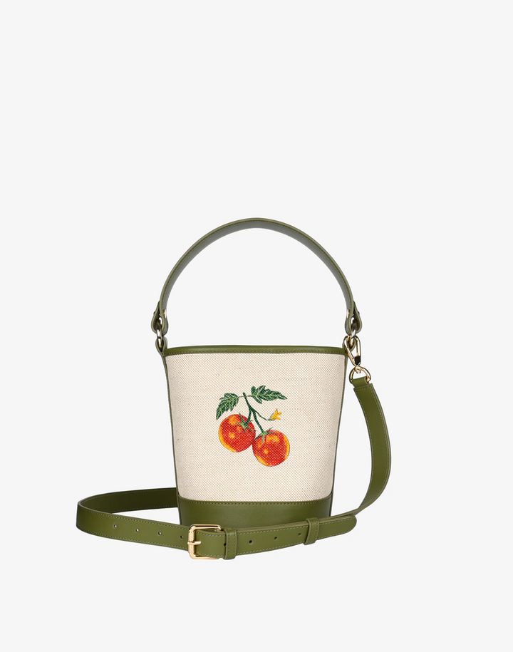 hyer goods summer cotton canvas mini bucket bag handpainted olive tomato #color_linen-olive #style_tomato