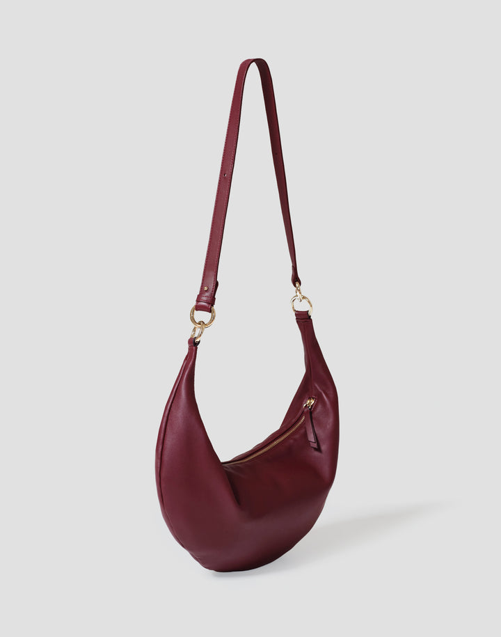 hyer goods ring bag convertible leather hobo crescent bag dark red#color_dark-cherry-red