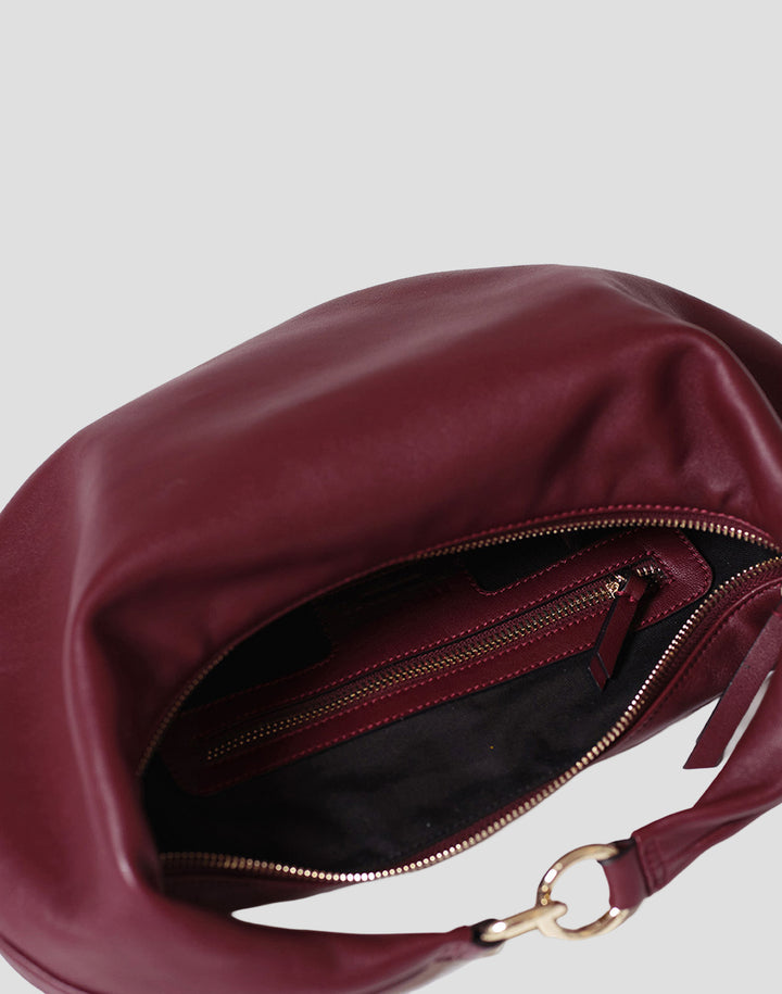 hyer goods ring bag convertible leather hobo crescent bag dark red#color_dark-cherry-red