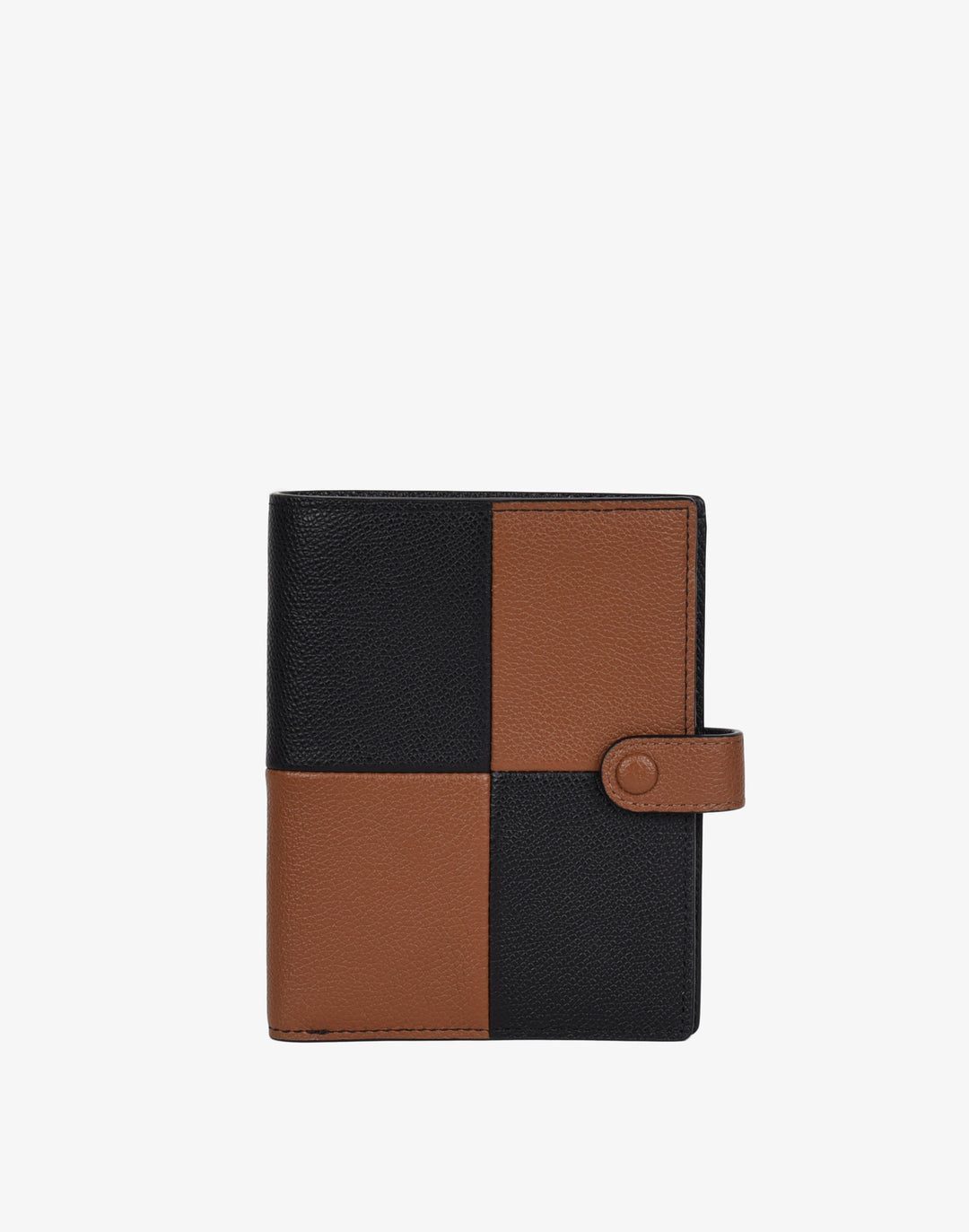 hyer goods recycled leather travel passport wallet with zipper pocket embossed cognac check #color_cognac-check