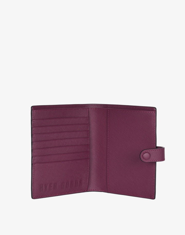 hyer goods recycled leather travel passport wallet burgundy saffiano#color_wine-saffiano