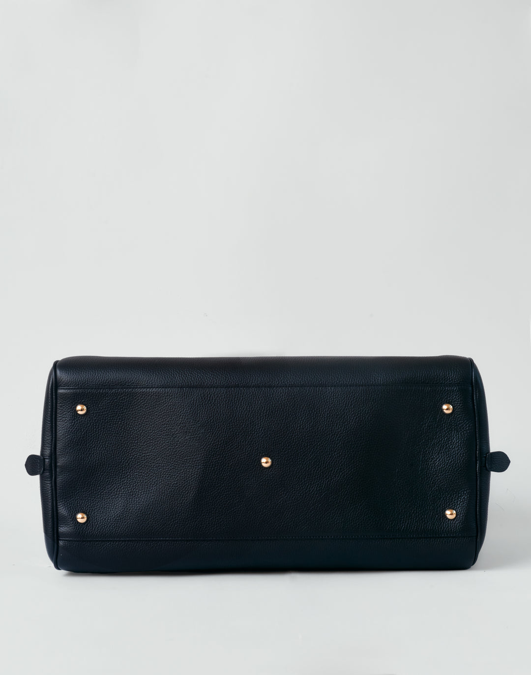 HYER GOODS black leather la via weekender duffel bag bottom view #color_black-gold