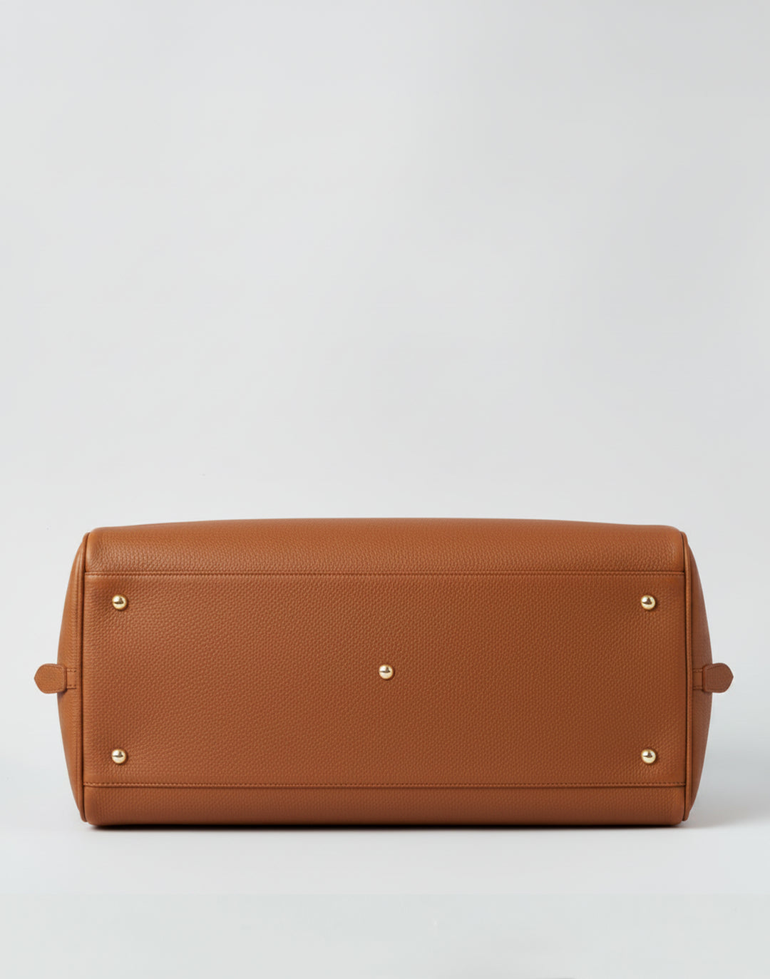HYER GOODS tan leather la via weekender duffel bag bottom view #color_cognac