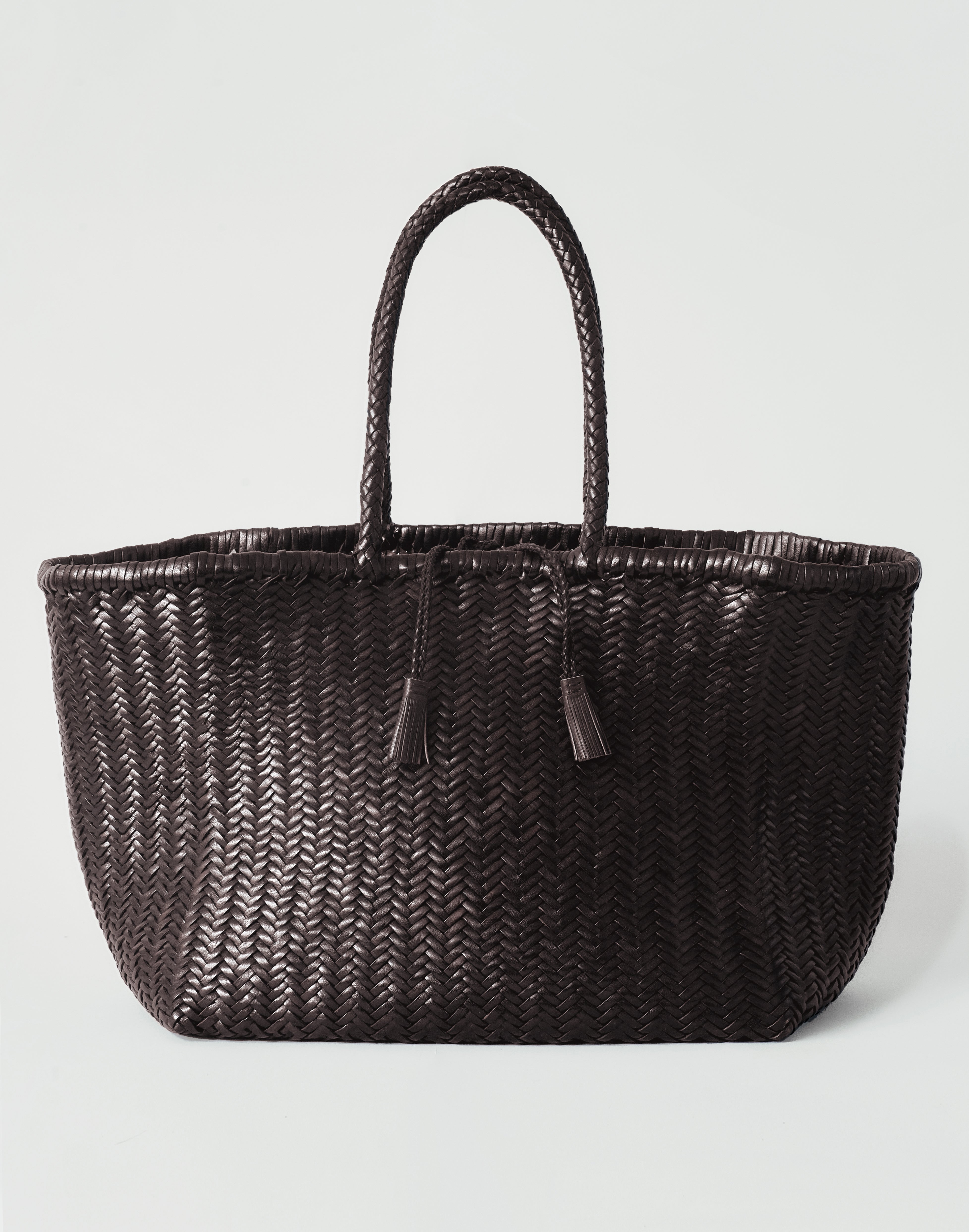 Woven Leather Tote Bag | Handwoven Leather Bag with Tie Closure