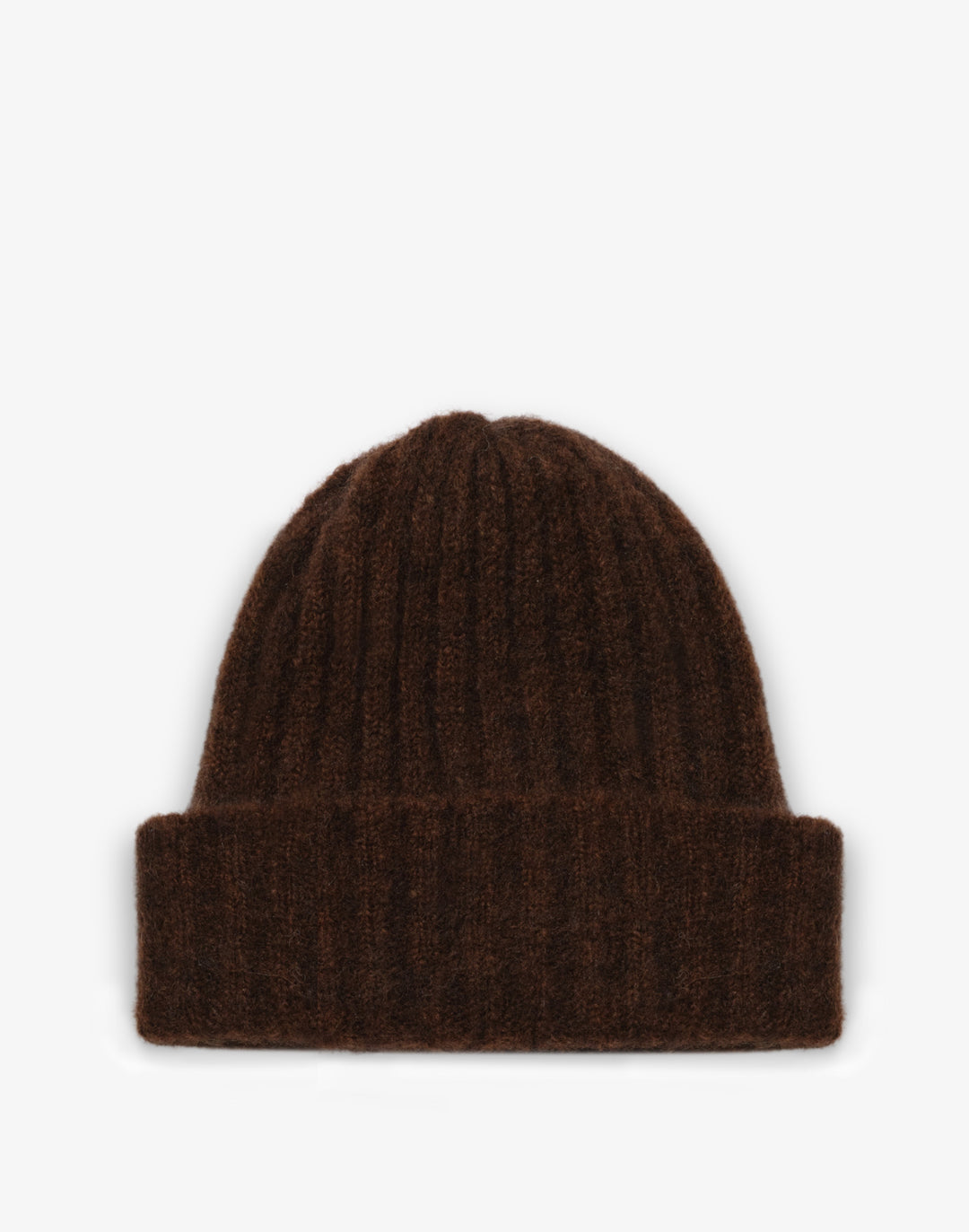 hyer goods alpaca wool rib beanie with folded cuff-brown