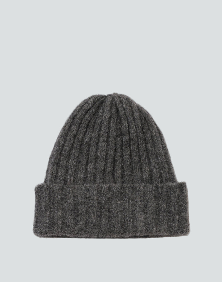 hyer goods alpaca wool rib beanie with folded cuff-grey