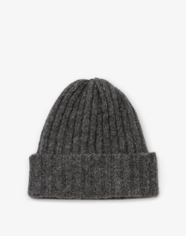 hyer goods alpaca wool rib beanie with folded cuff-grey