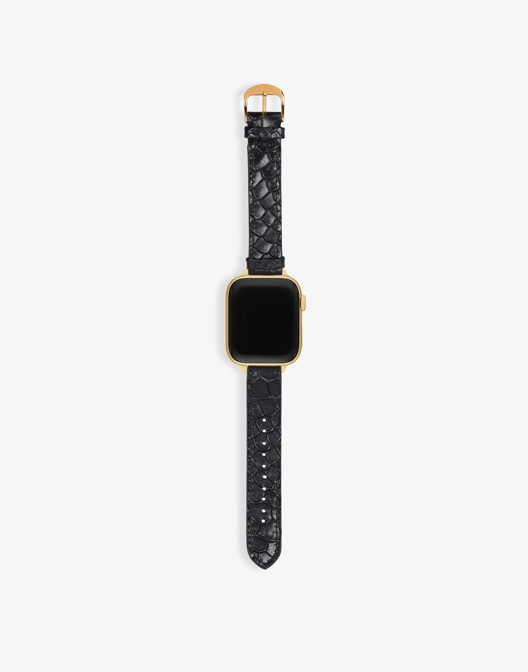 Leather Apple Watch Band shown with Apple Watch #color_black-lizard-gold