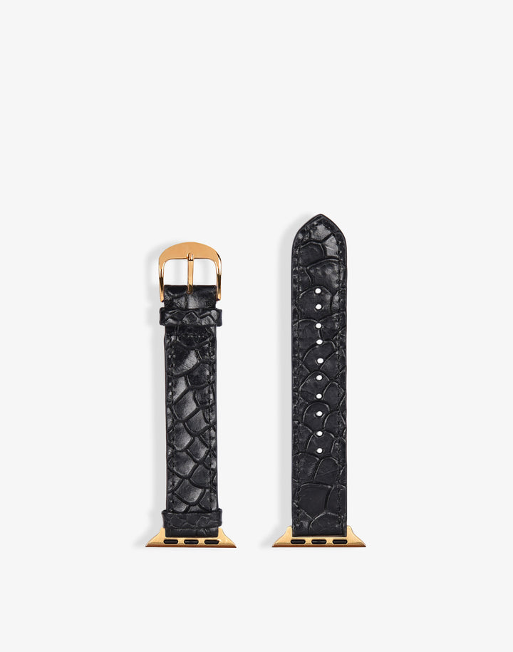 Hyer Goods recycled leather Apple Watch Band black lizard gold hardware #color_black-lizard