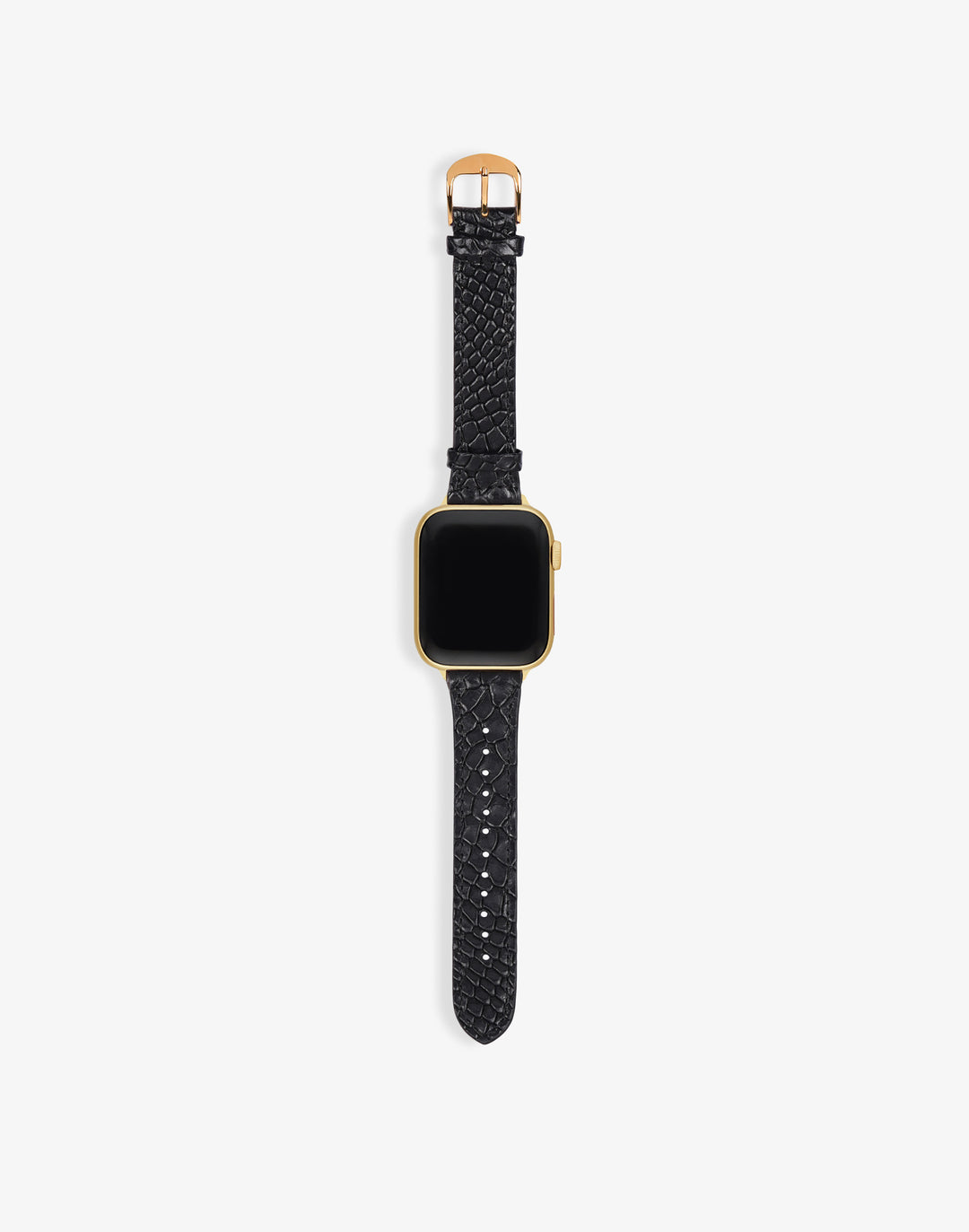 Hyer Goods recycled leather Apple Watch Band black lizard gold hardware#color_black-lizard