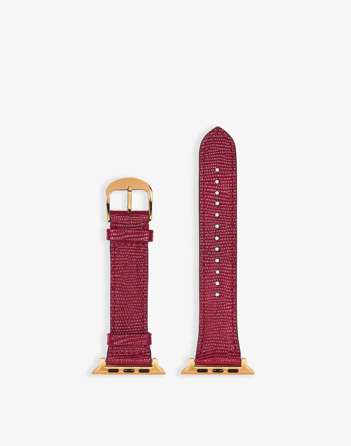 Hyer Goods recycled leather Apple Watch Band cherry red lizard gold hardware 42/44/45/49mm #color_cherry-red-lizard