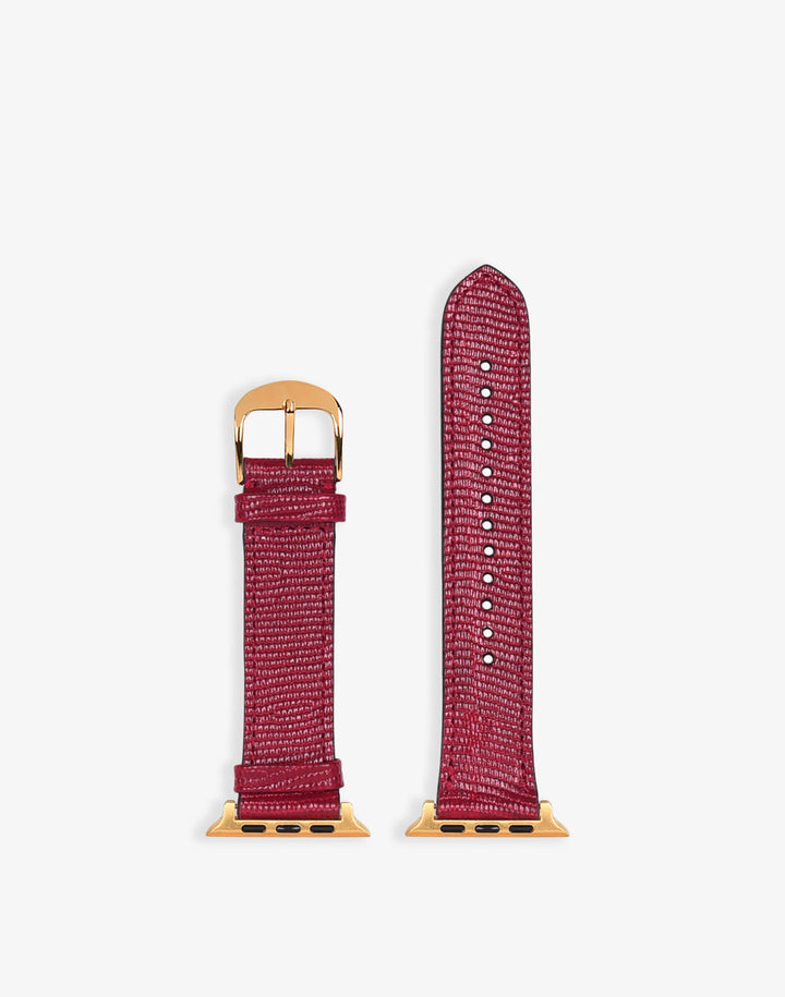 HYER GOODS apple watch band with gold buckle #color_cherry-lizard