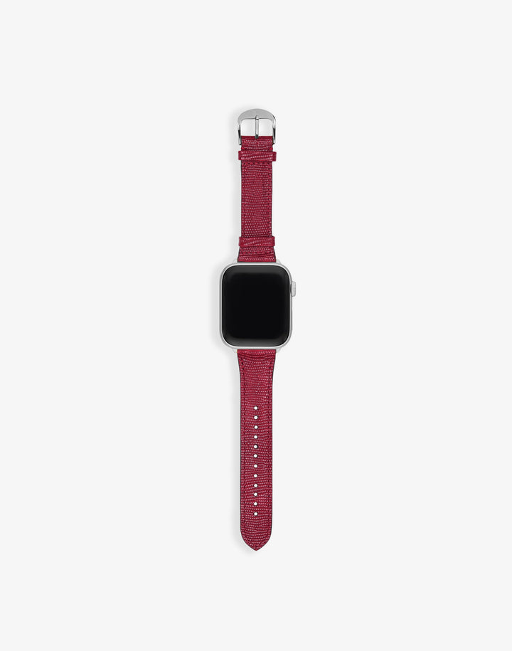 Hyer Goods recycled leather Apple Watch Band cherry red lizard silver hardware 42/44/45/49mm #color_cherry-red-lizard