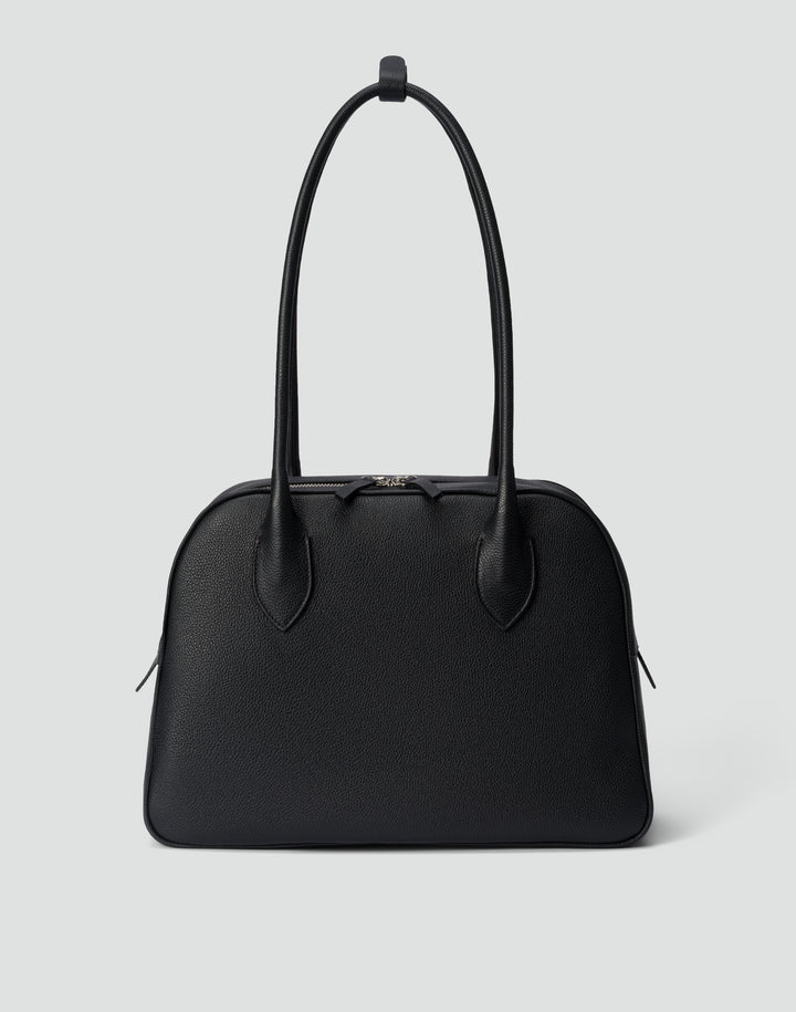 hyer goods autostrada leather zip top tote  bag#color_black-silver