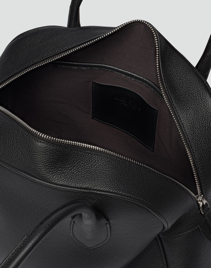 hyer goods autostrada leather zip top tote  bag#color_black-silver