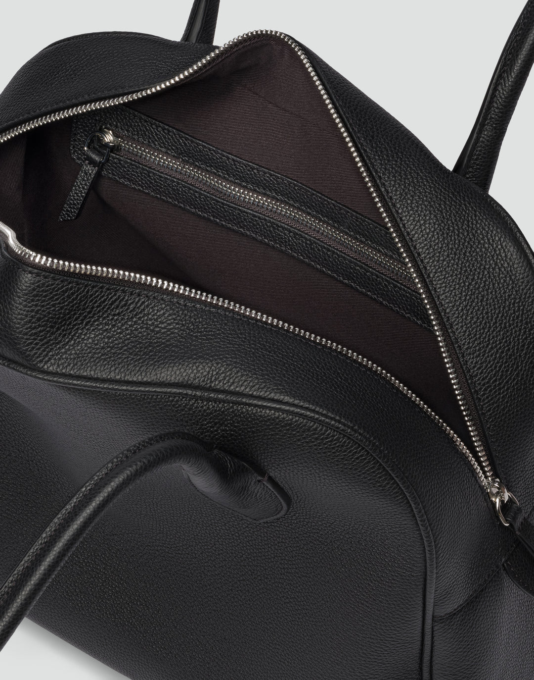 hyer goods autostrada leather zip top tote  bag#color_black-silver