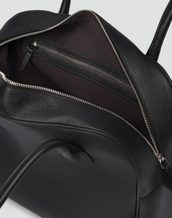 hyer goods autostrada leather zip top tote  bag#color_black-silver