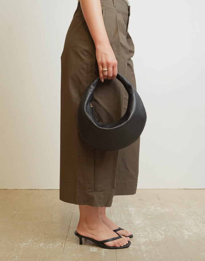HYER GOODS convertible croc crossbody hobo  crescent bag Piccola ring bag #color_black-croco