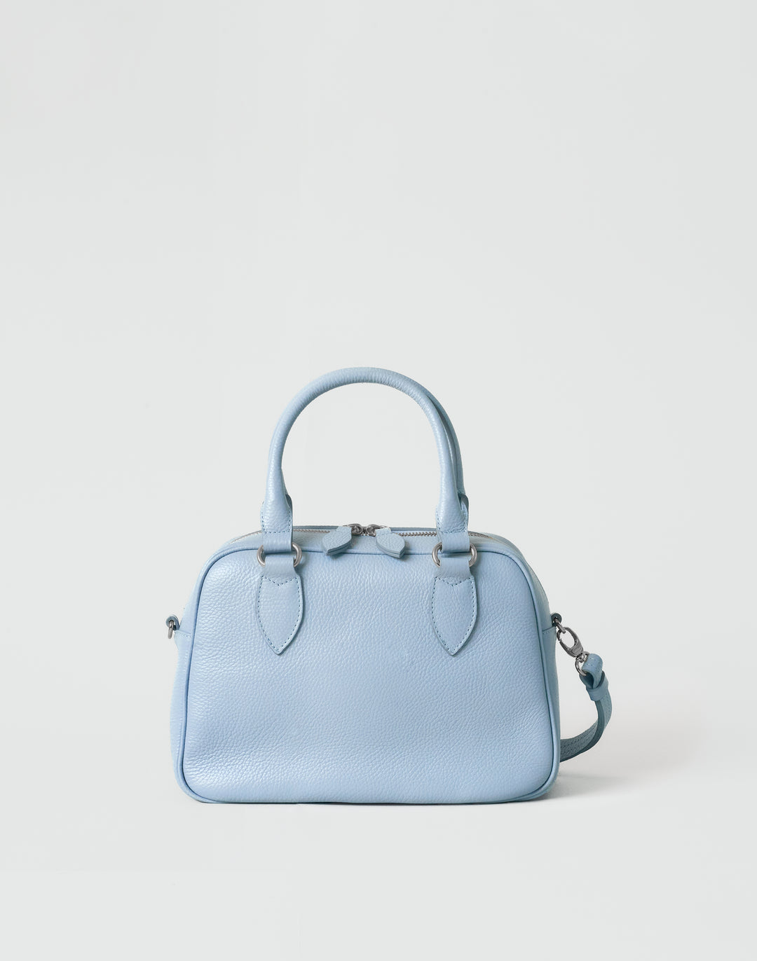 hyer goods la corsa pale blue leather bowling bag front view pale blue with silver hardware #color_pale-blue