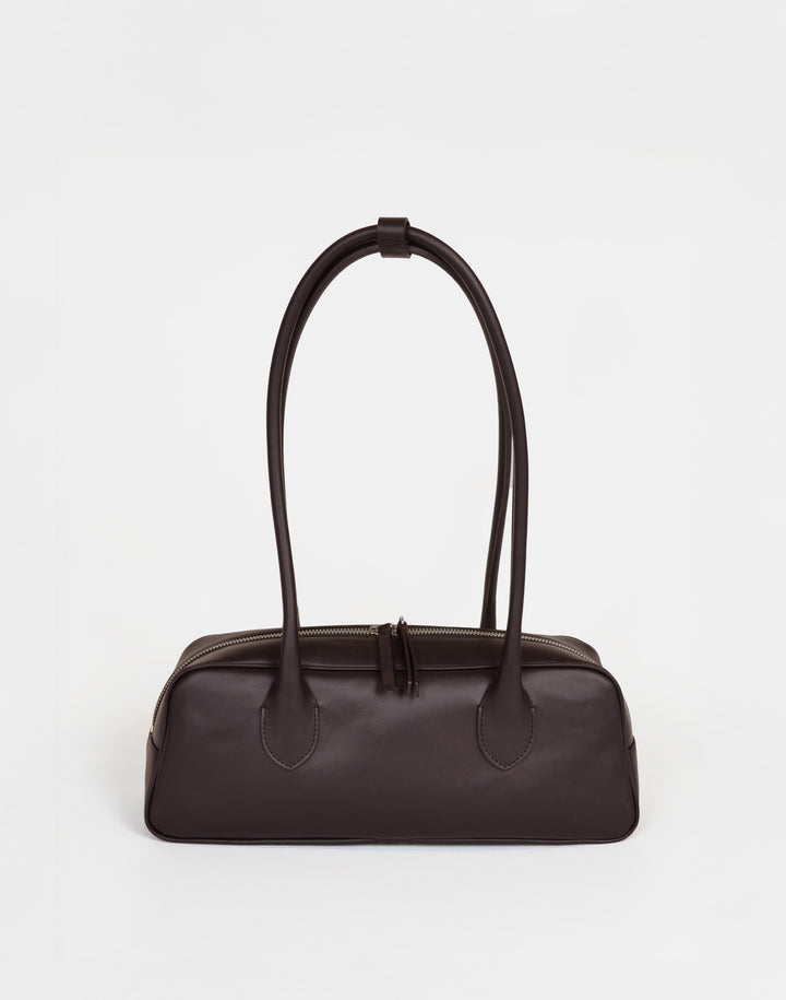 HYER GOODS La Strada East West Bag in chocolate brown #color_chocolate