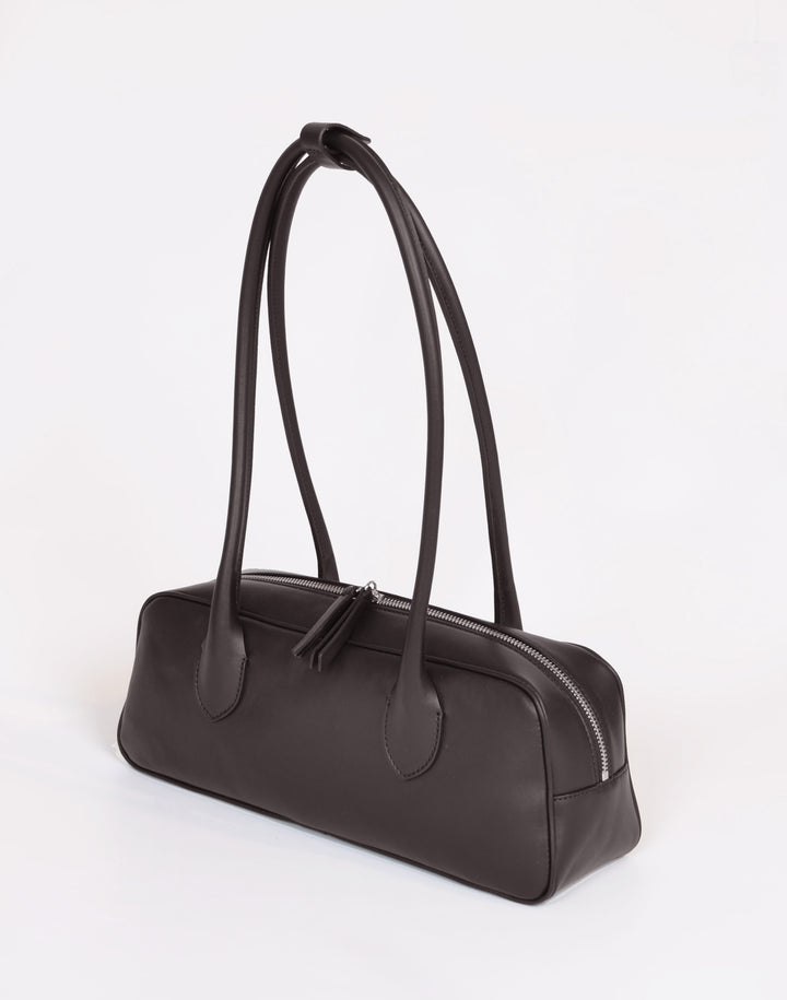 HYER GOODS La Strada East West Bag in chocolate brown #color_chocolate