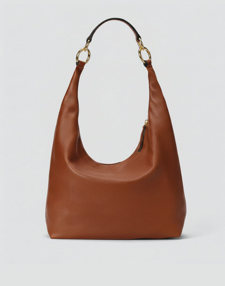 HYER GOODS tumbled leather oversized hobo ring bag brown#color_cognac