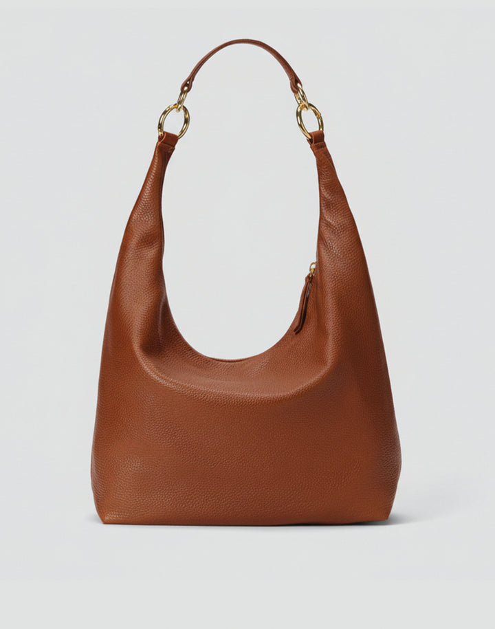 HYER GOODS tumbled leather oversized hobo ring bag brown#color_cognac