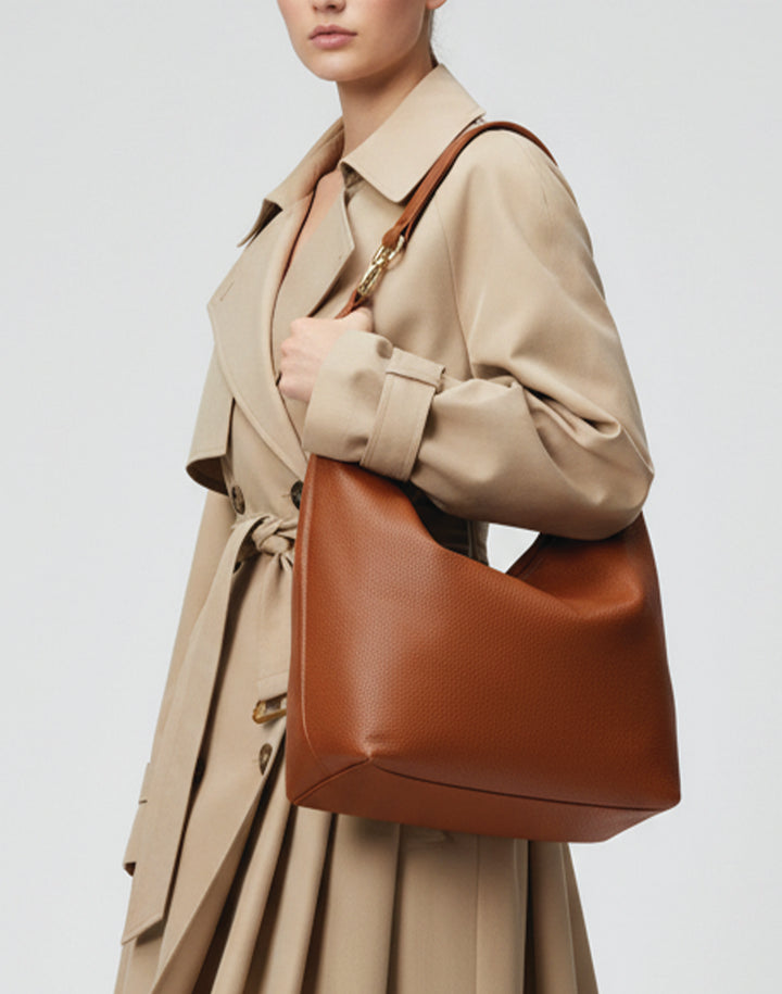 HYER GOODS tumbled leather oversized hobo ring bag brown#color_cognac