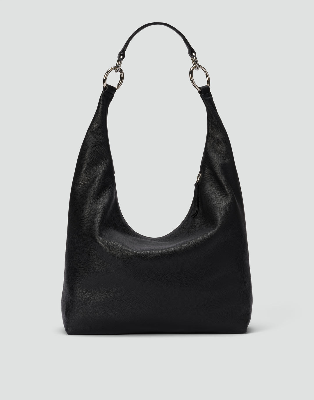 HYER GOODS tumbled leather oversized hobo ring bag black silver#color_black-silver