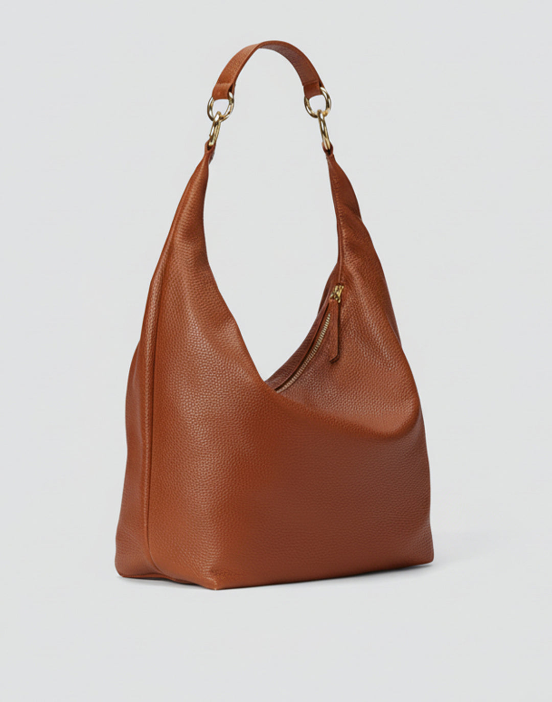 HYER GOODS tumbled leather oversized hobo ring bag brown#color_cognac