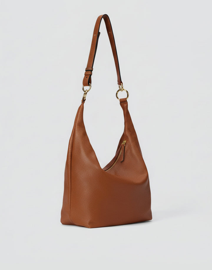 HYER GOODS tumbled leather oversized hobo ring bag brown#color_cognac