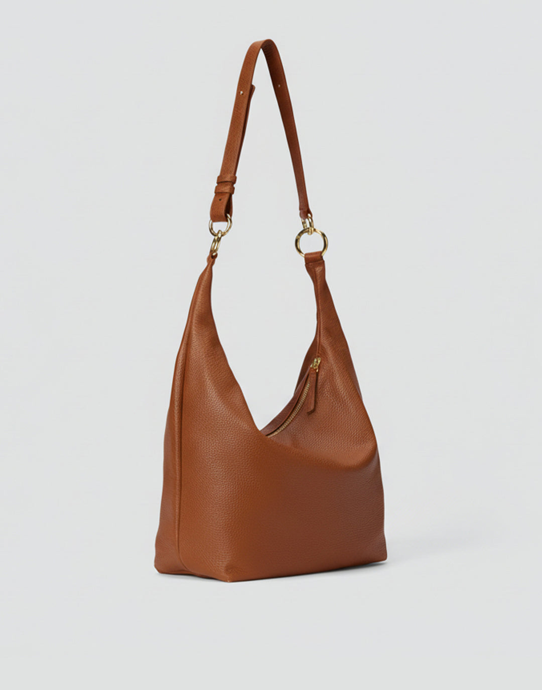 HYER GOODS tumbled leather oversized hobo ring bag brown#color_cognac