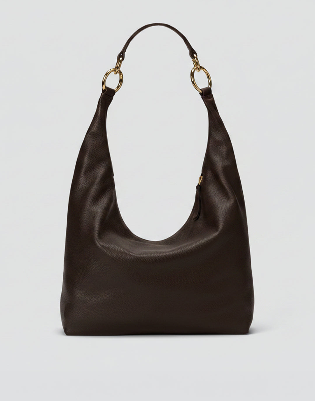 HYER GOODS tumbled leather oversized hobo ring bag black with gold hardware#color_dark-chocolate