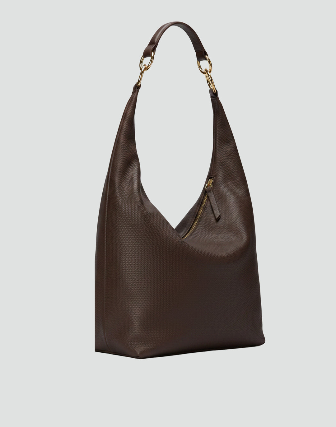 HYER GOODS tumbled leather oversized hobo ring bag black with gold hardware#color_dark-chocolate