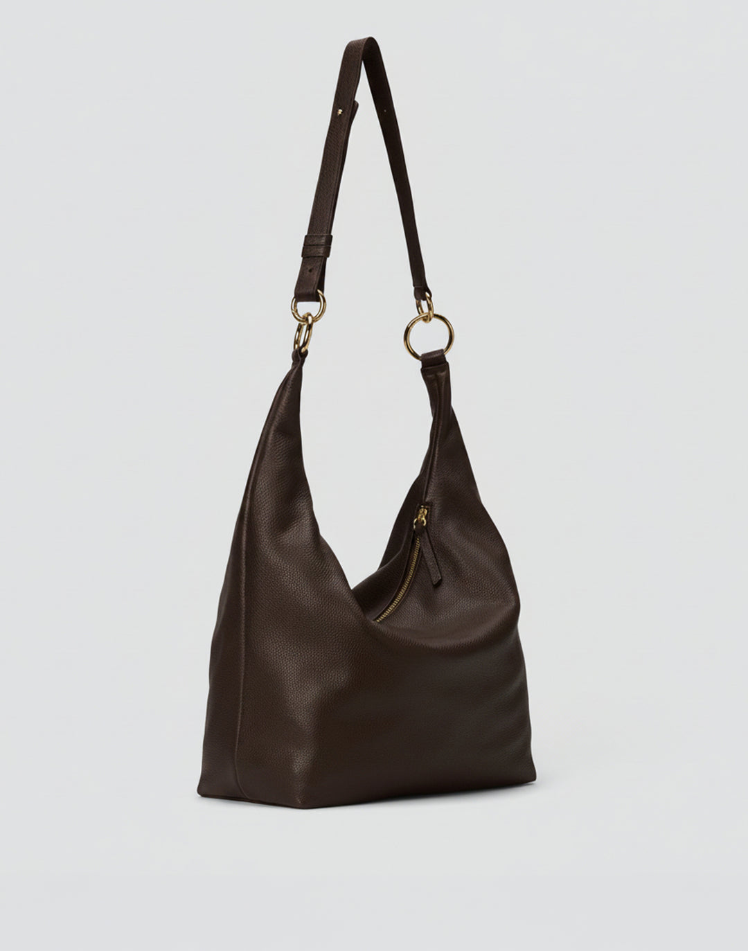 HYER GOODS tumbled leather oversized hobo ring bag black with gold hardware#color_dark-chocolate
