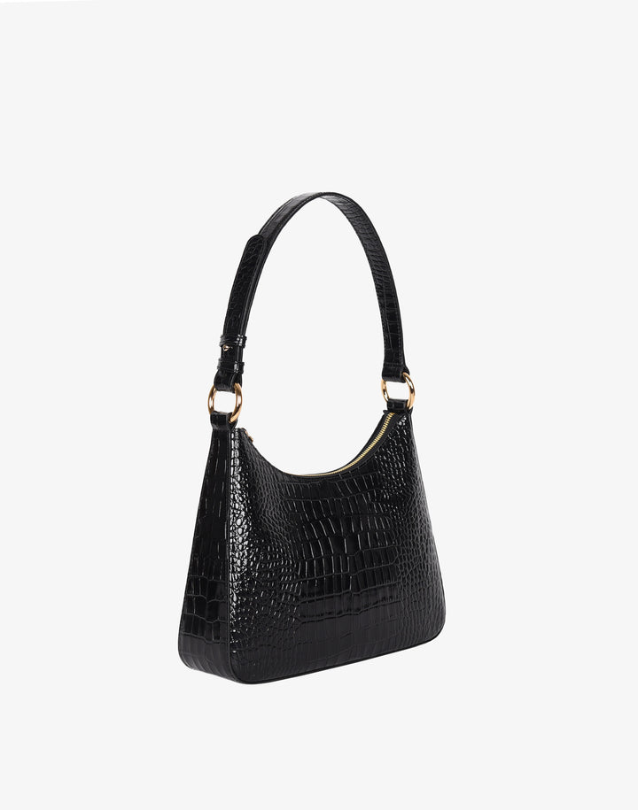 recycled genuine leather everyday shoulder bag black crocodile#color_black-croco