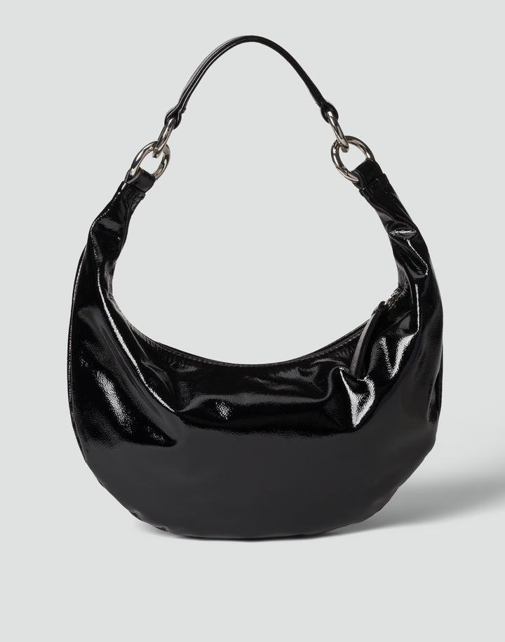 HYER GOODS Mini crescent micro ring bag black shiny patent naplak#color_black-naplak