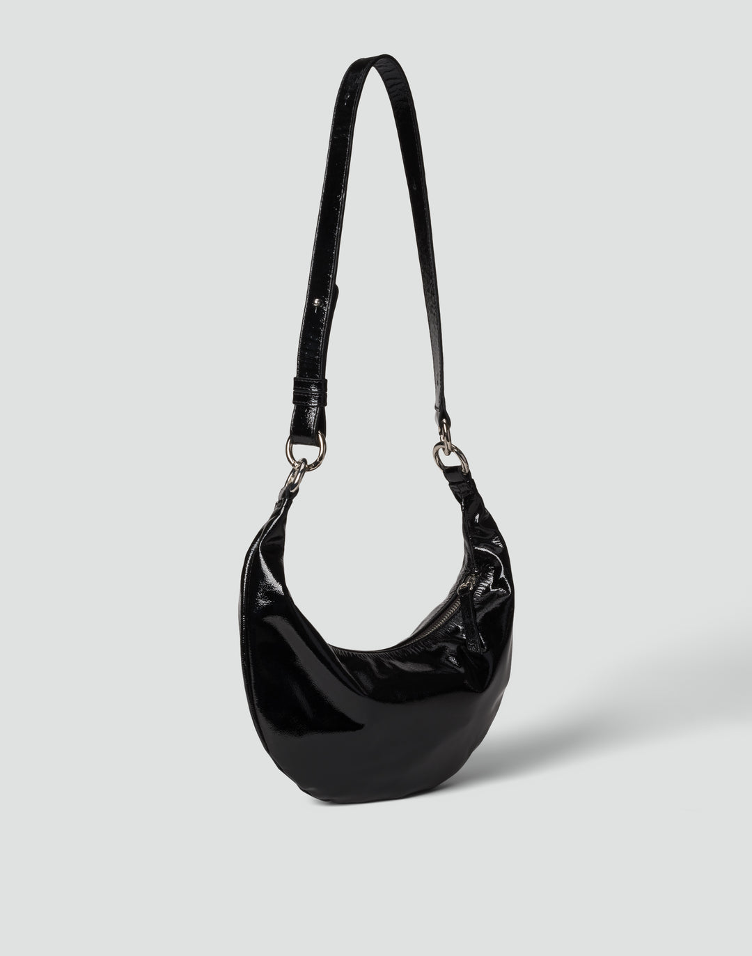 HYER GOODS Mini crescent micro ring bag black shiny patent naplak#color_black-naplak