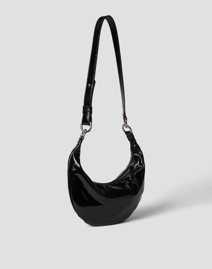 HYER GOODS Mini crescent micro ring bag black shiny patent naplak#color_black-naplak
