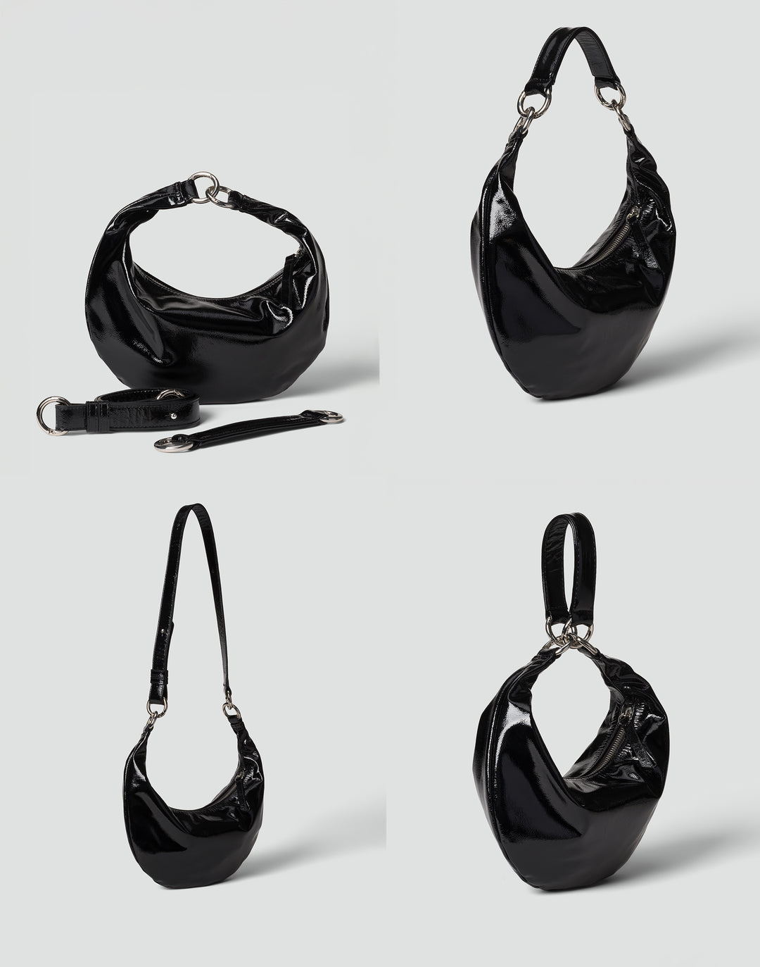 HYER GOODS Mini crescent micro ring bag black shiny patent naplak#color_black-naplak