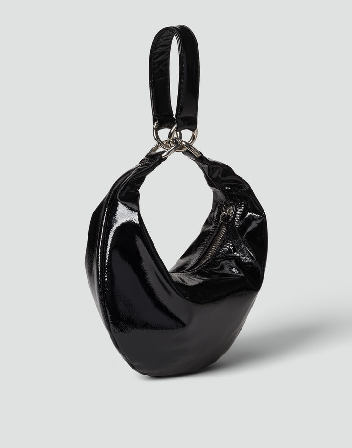 HYER GOODS Mini crescent micro ring bag black shiny patent naplak#color_black-naplak