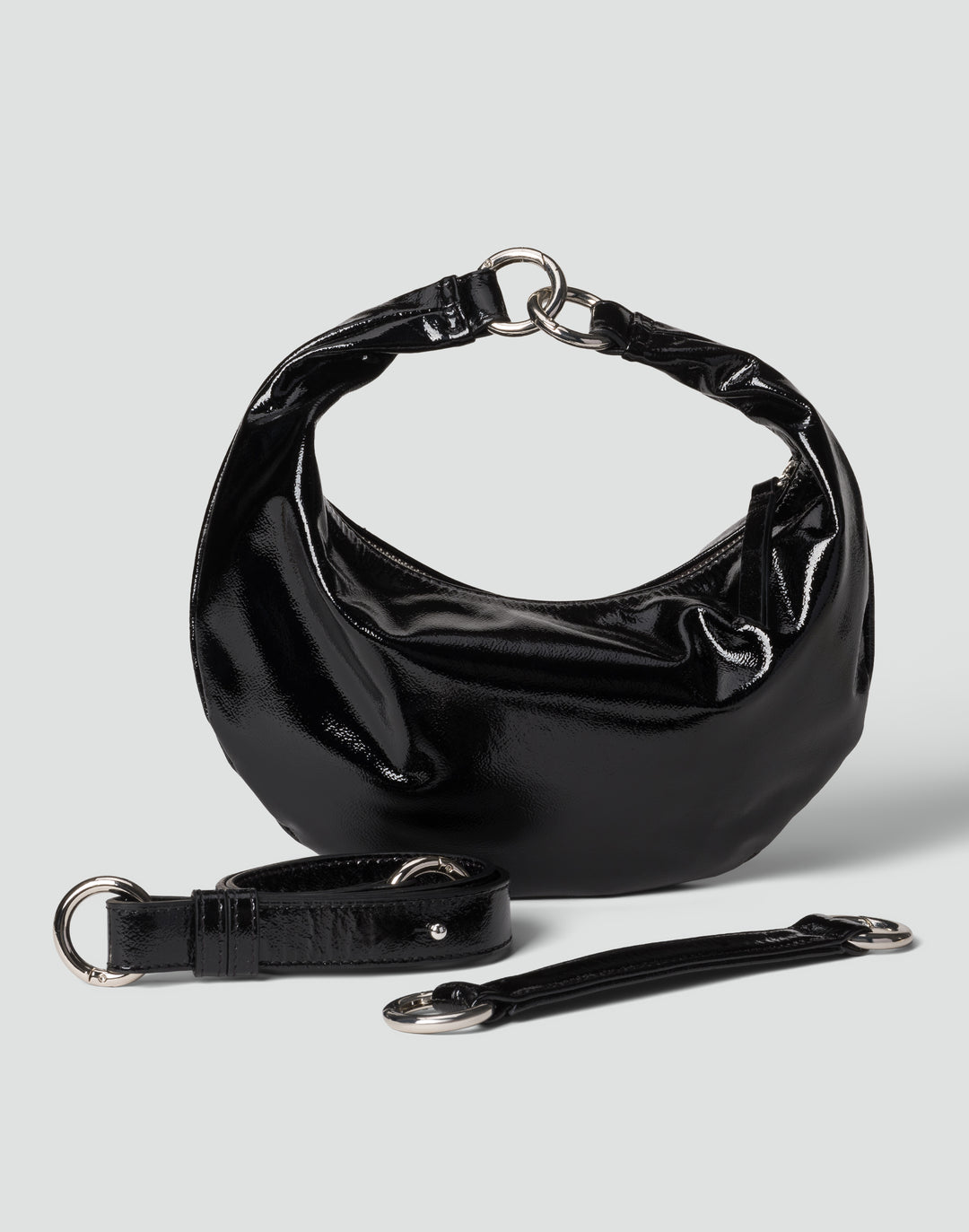 HYER GOODS Mini crescent micro ring bag black shiny patent naplak#color_black-naplak