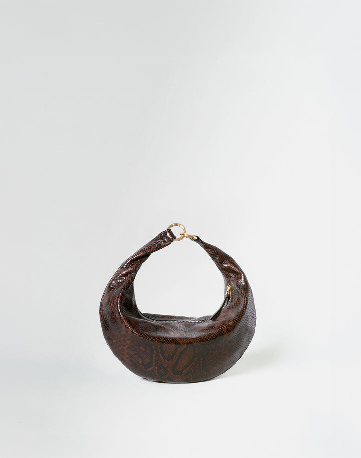HYER GOODS Mini crescent micro ring bag brown python #color_brown-python