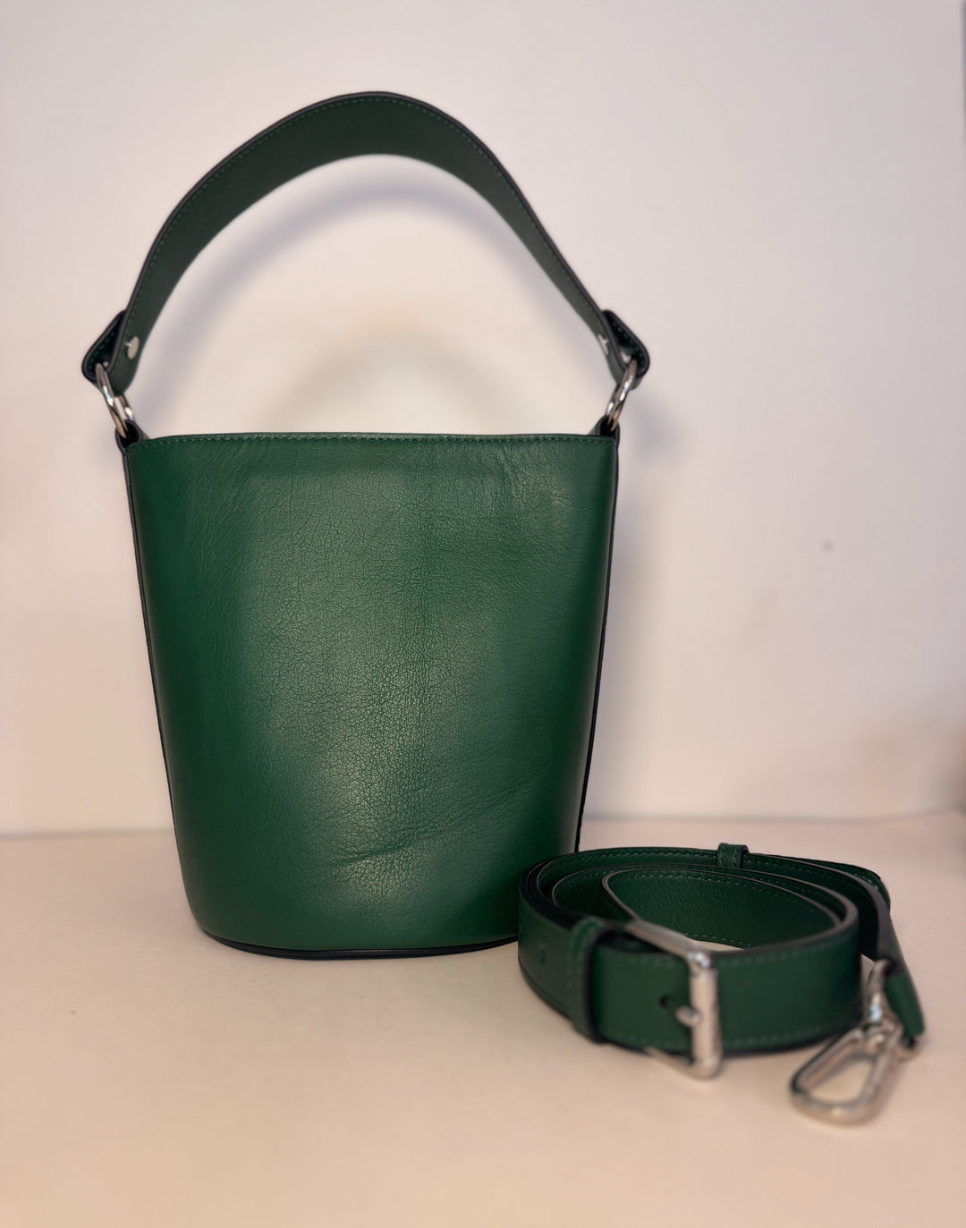 hyer goods recycled leather mini bucket bag green#color_green