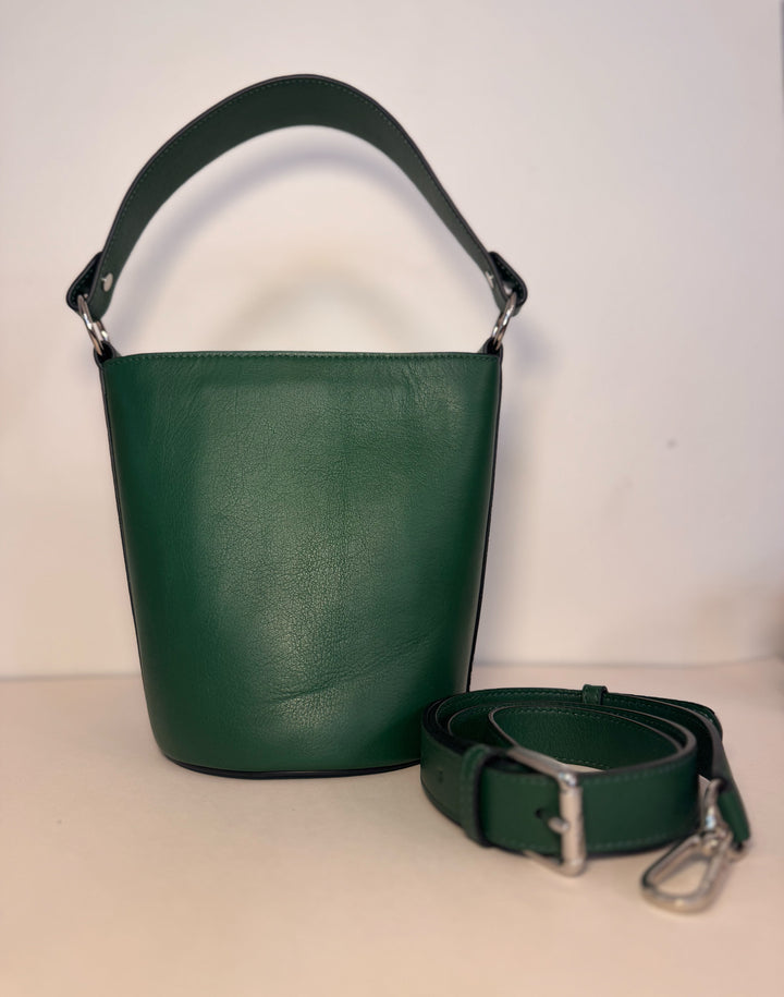 hyer goods recycled leather mini bucket bag green#color_green