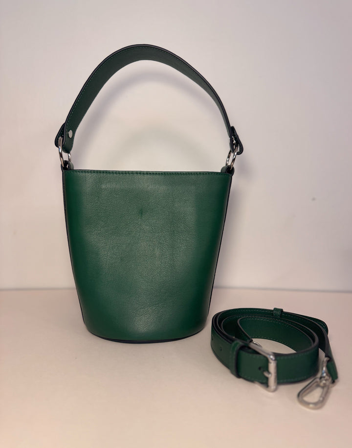 hyer goods recycled leather mini bucket bag green#color_green