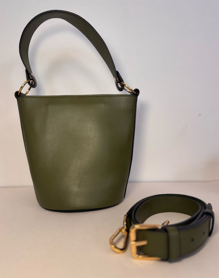 hyer goods recycled leather mini bucket bag olive green#color_olive